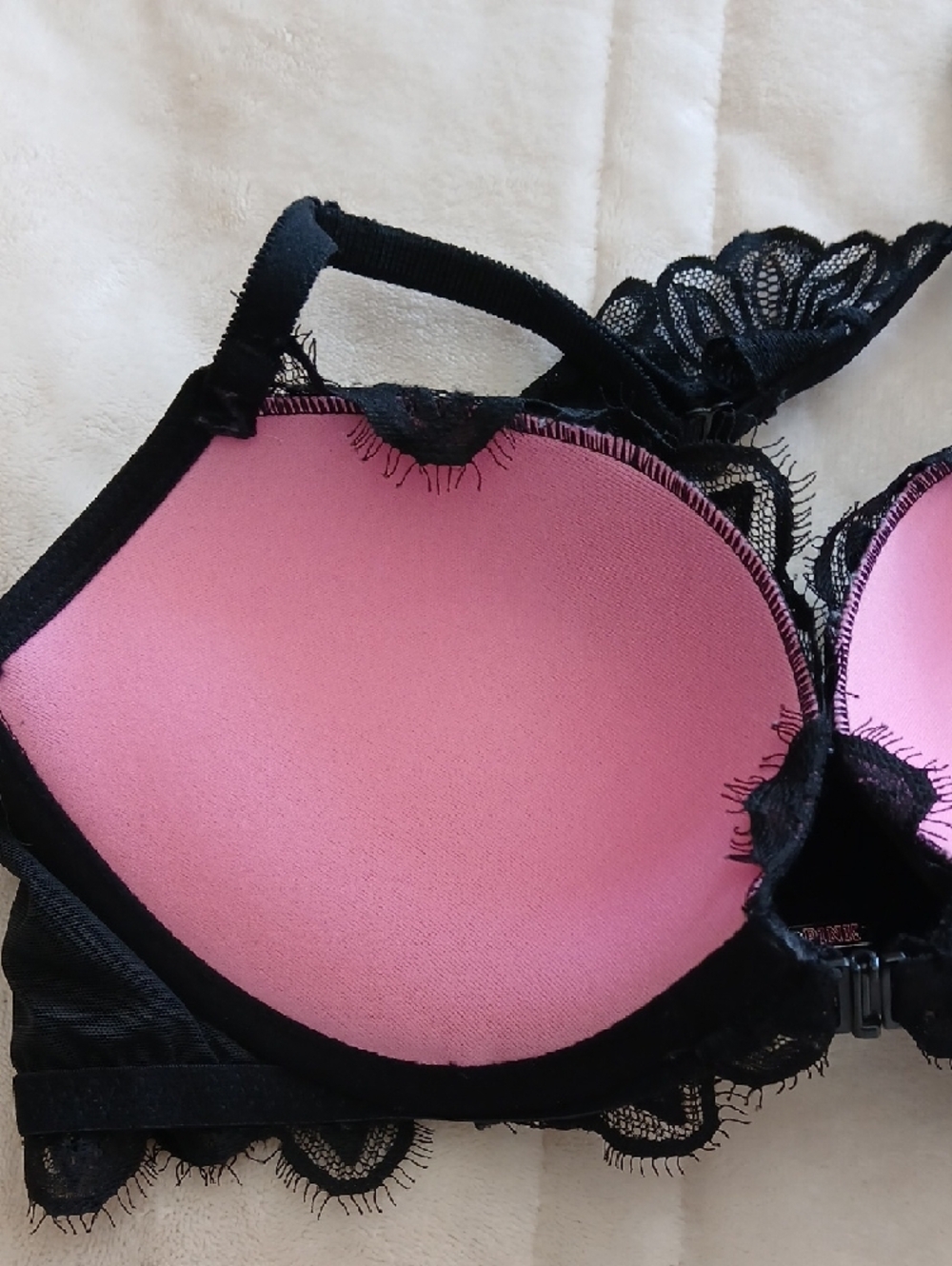 PINK Lace Racerback Push-Up Bra - Black - Picture 5 of 6